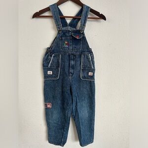 Playskool Popeye Fox Run Vintage Blue Denim Kids Overalls EUC size 2T